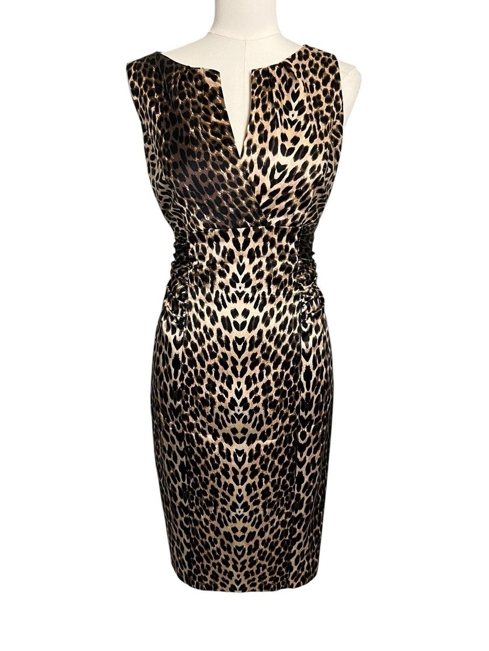 Kay Unger Animal Print Cocktail Dress Womens 14 Silk Blend Sheath Dress Mob Wife